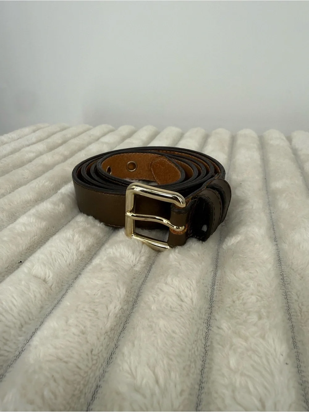 Gap Metallic Brown Leather Women's Belt with Gold Buckle Sz L